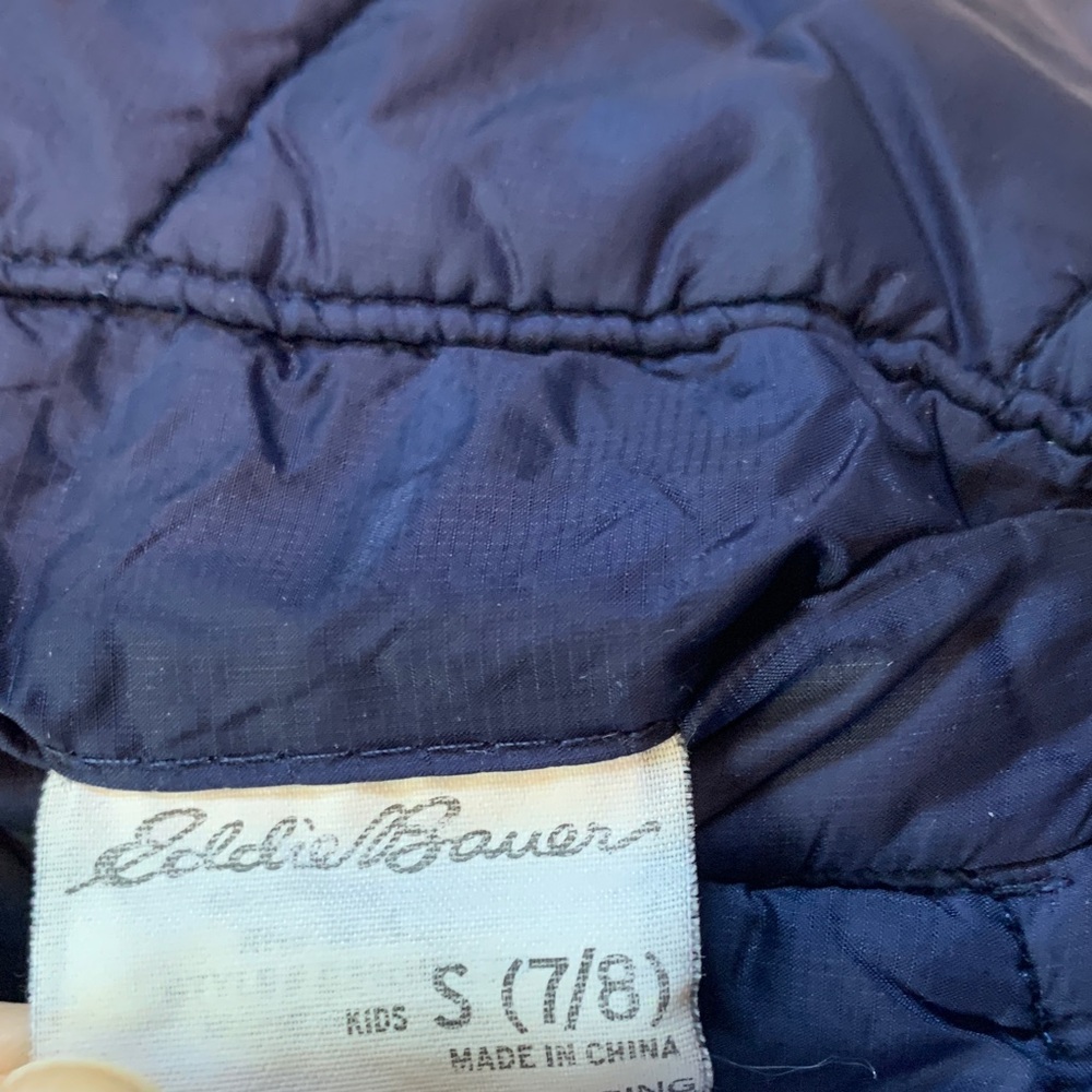 Eddie Bauer girls puffer Jacket in Navy and aqua, size small 7/8 - Picture 6 of 8